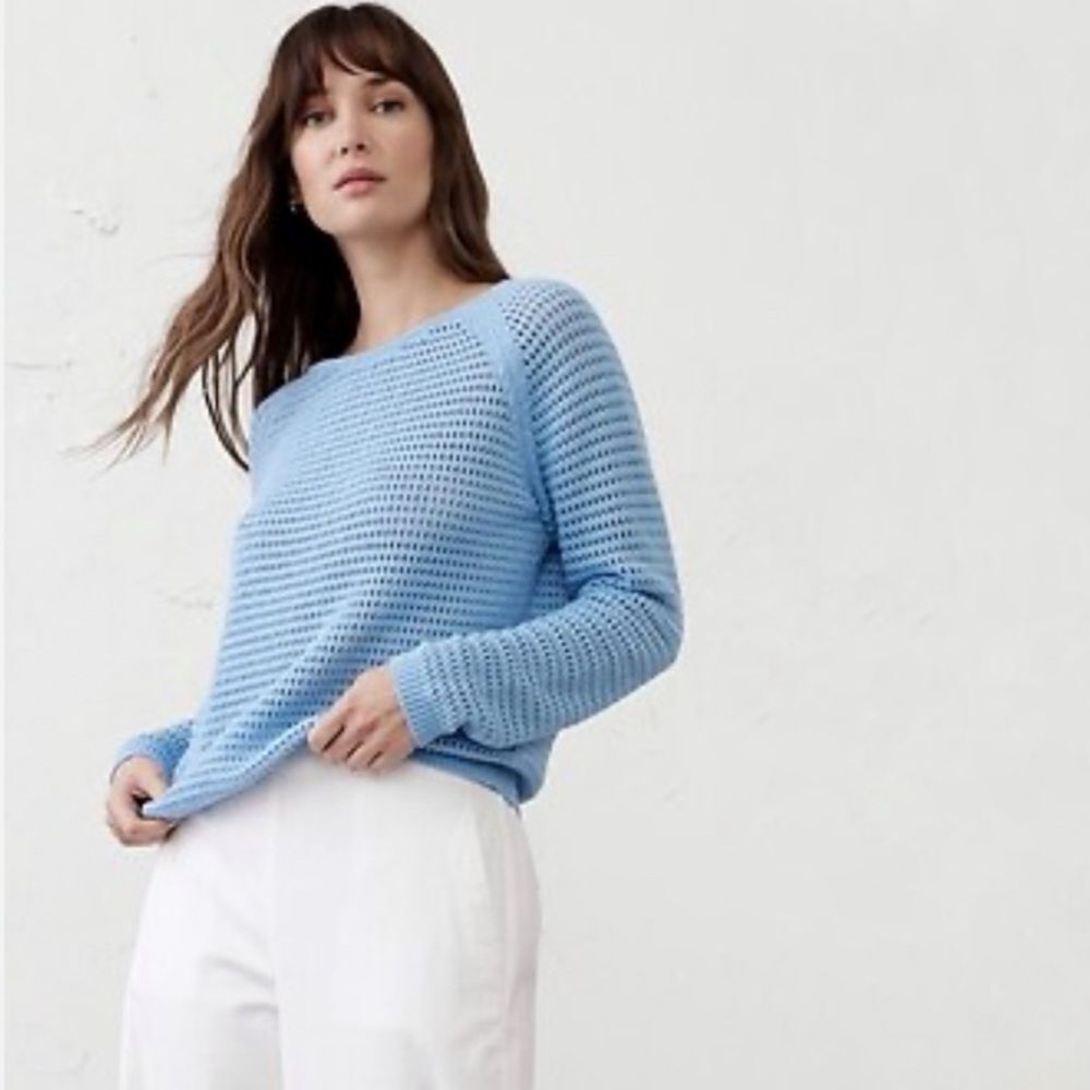 Banana Republic Blue Open Stitch Stripe Crewneck Sweater
